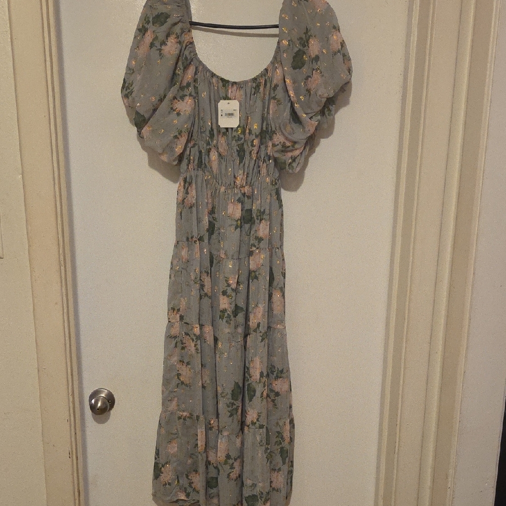 NWT ALTAR'D STATE Floral Puff Sleeve Maxi Dress SIZE L